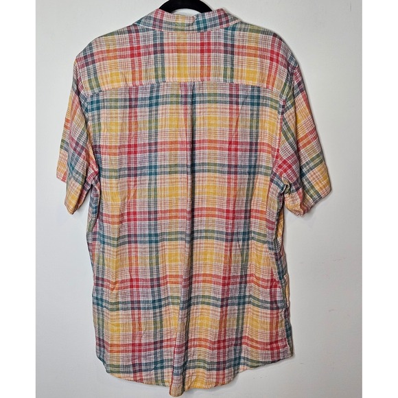 Chaps Seacoast Wash Linen Blend Plaid Button Shortsleeve Shirt Mens L Pride - Picture 4 of 5